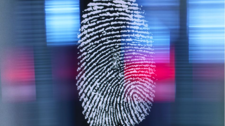 Close-up of a digital fingerprint scan representing online identity verification and secure authentication